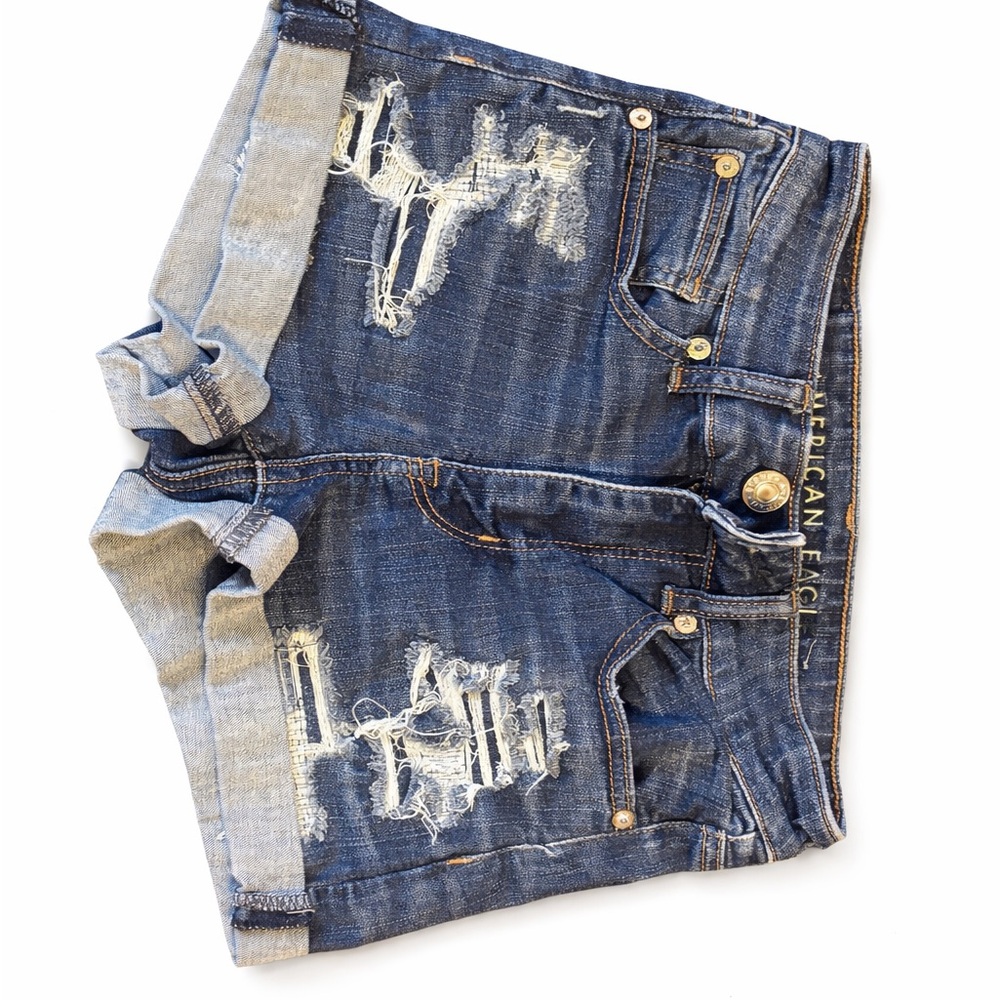 American Eagle Outfitters Distressed Dark Blue Denim Jean Shorts